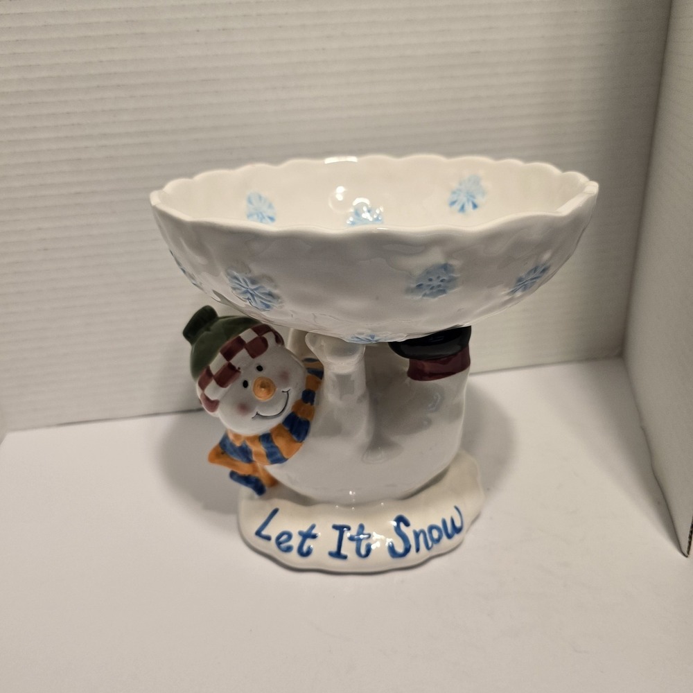 Cardinal Inc Snowman Handstand Ceramic Candy Dish Let It Snow Winter Bowl 7x8"